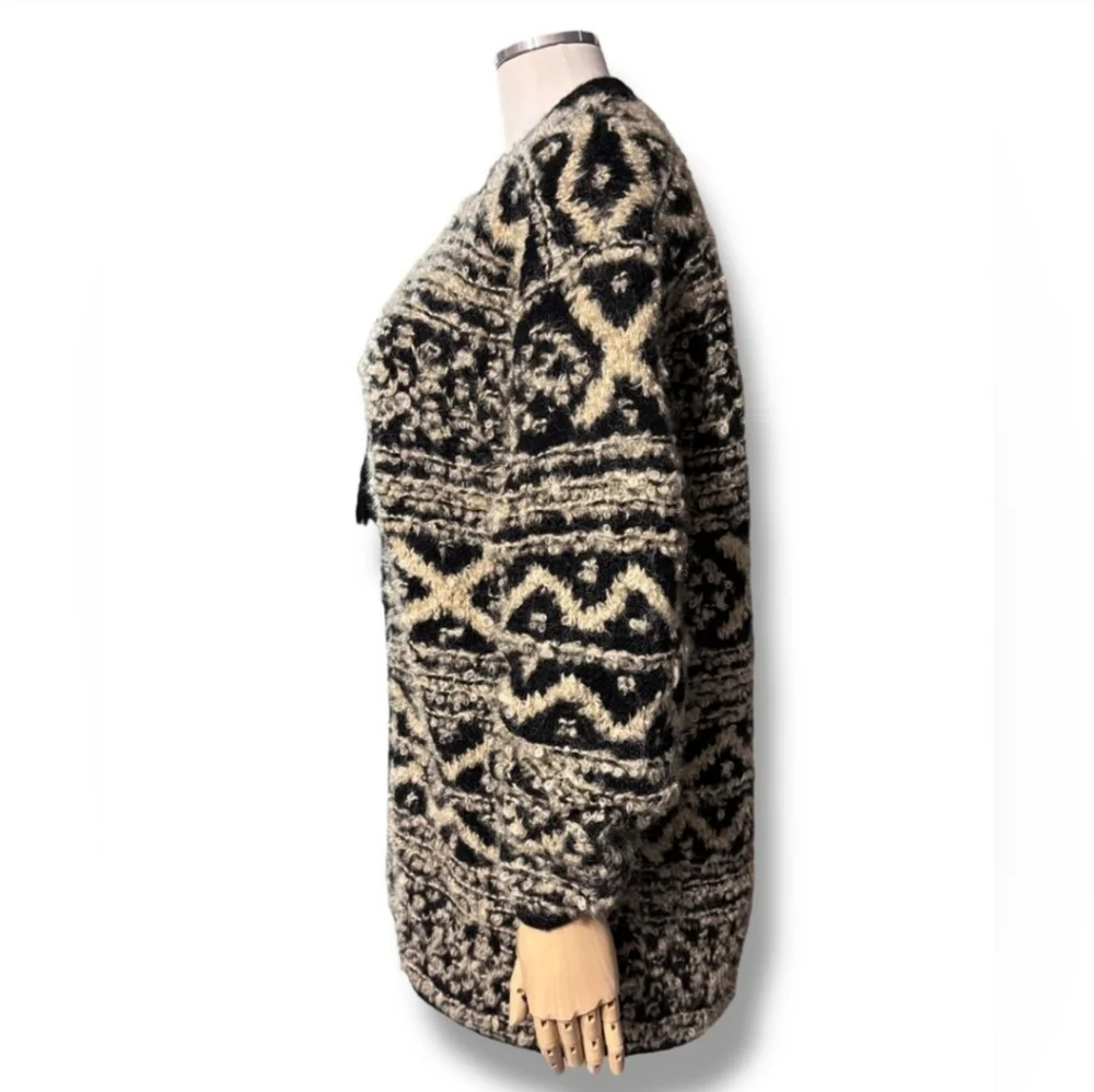 JONES NEW YORK SPORT Black & Cream Hand Knit Bouclé Mohair Cardigan VINTAGE